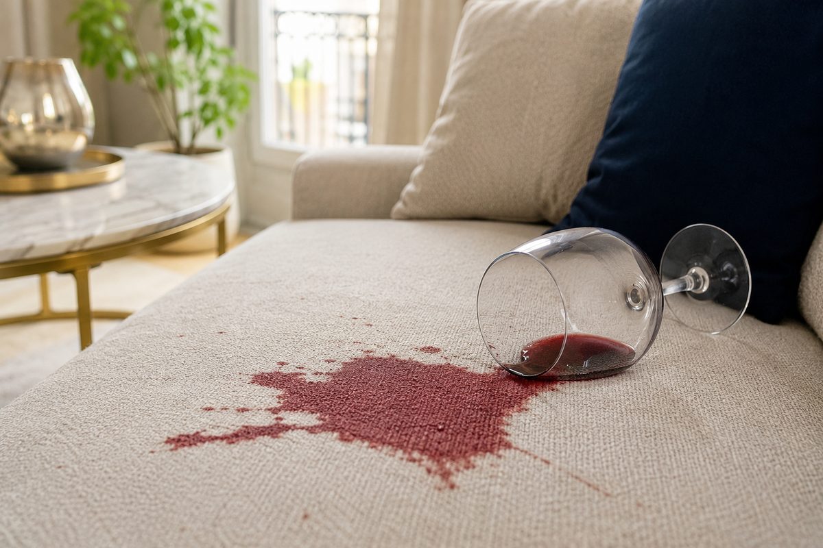 Nettoyage tache de vin rouge sur canapé