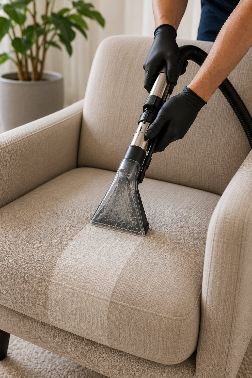 Nettoyage d'un fauteuil en tissu par injection-extraction à domicile